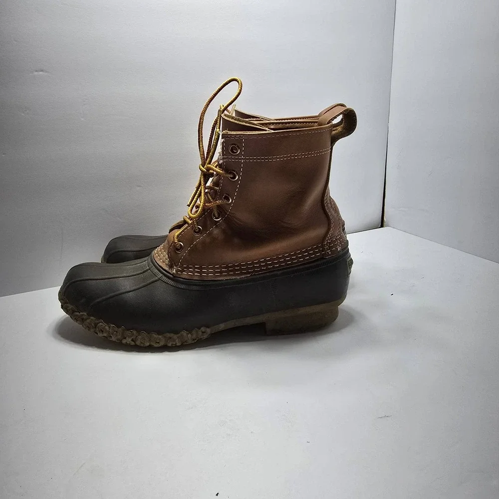 LL Bean Boots Mens 8 M Tan Brown 8 Inch Duck Boots Waterproof Leather Rain Snow